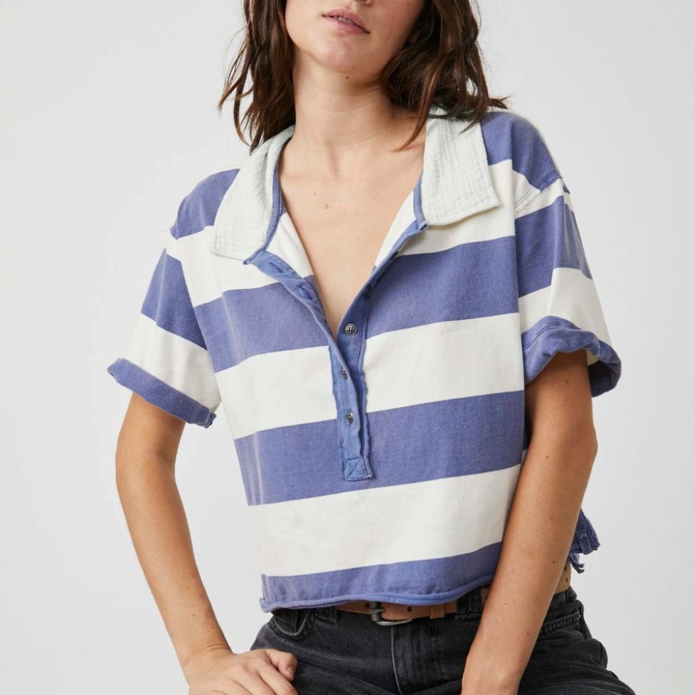 Free People Cleo Rugby Short sleeved Polo Size Medium